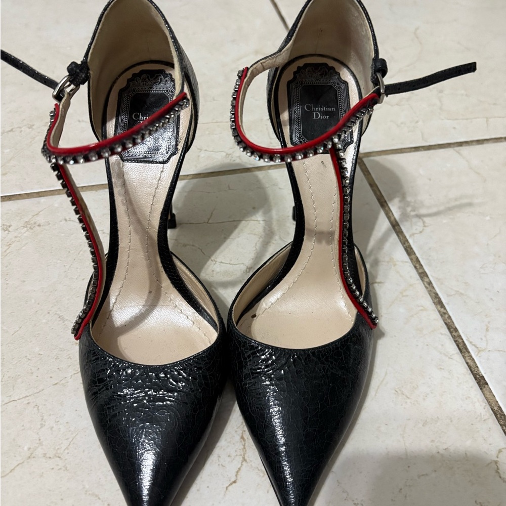 Dior Black and Red Textured Heels